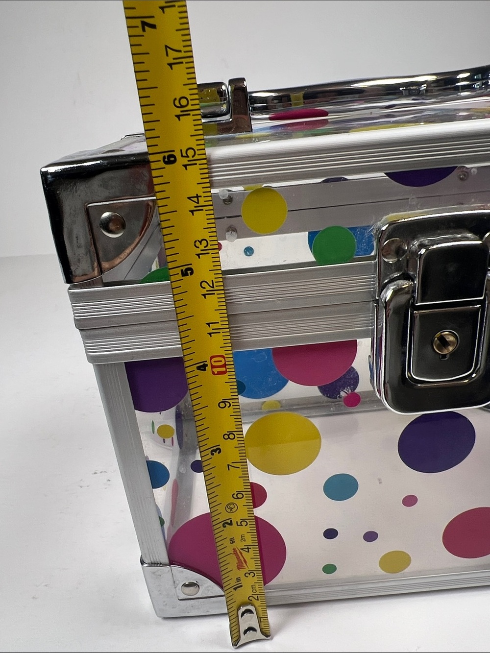 Caboodles Clear Cosmetic Case with Multicolor Polka Dots and Silver Trim - Picture 8 of 8